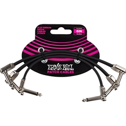 P06221 Ernie Ball Flat Ribbon 6" Patch Cables 3-pack - Black